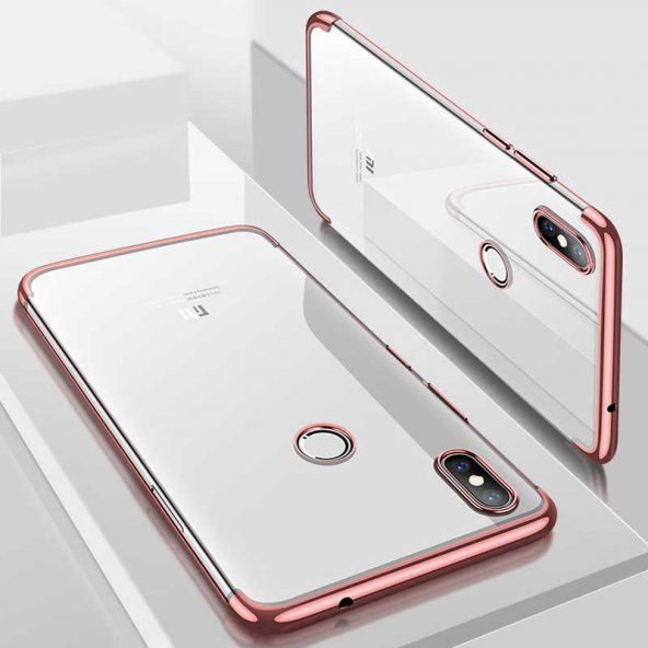 Xiaomi Mi 8 Kılıf Dört Köşeli Lazer Kesim Süper Silikon Kapak Rose Gold Renk