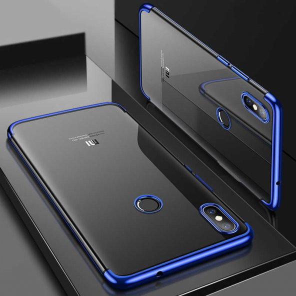 Xiaomi Mi 8 Kılıf Dört Köşeli Lazer Kesim Süper Silikon Kapak Mavi Renk