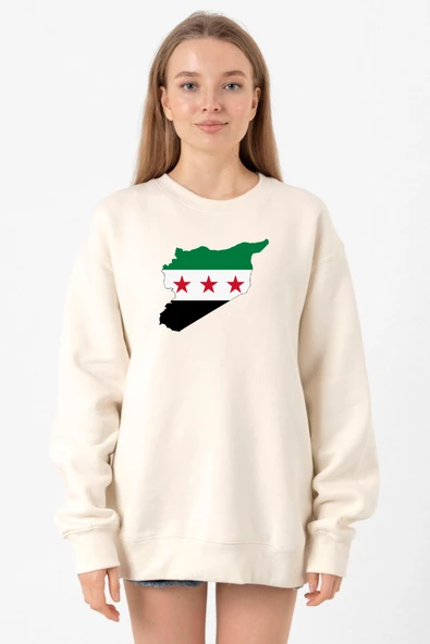 Suriye Yeni Bayrak Ekru Kadın 2ip Sweatshirt