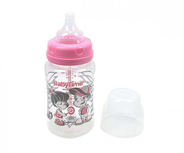 Baby Time BT075 Silikon Uçlu Geniş Ağız Biberon 250 Ml - Pembe