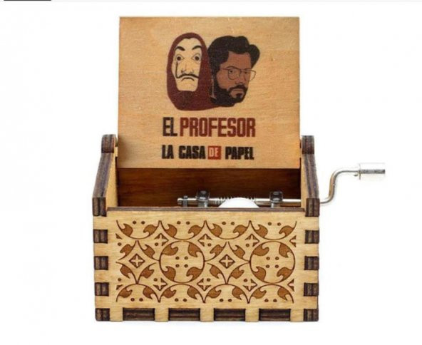 El Profesör Manuel Çevirmeli Ahşap İşlemeli Müzik Kutusu Mini La Casa DE Papel Music Box Profesör