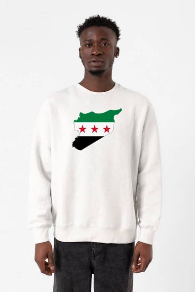 Suriye Yeni Bayrak Beyaz Erkek 2ip Sweatshirt