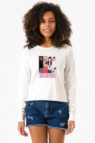 Black Pink Band Ekru Ekstra Uzunkol Sweatshirt ürün görseli