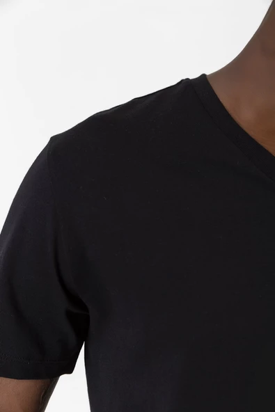 Suriye Yeni Bayrak Siyah Erkek V yaka Tshirt - 4