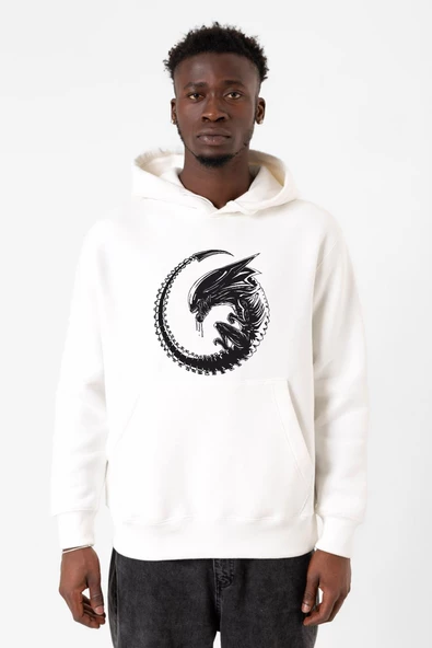 Allien Xenomorph Beyaz Erkek 3ip Kapşonlu Sweatshirt ürün görseli