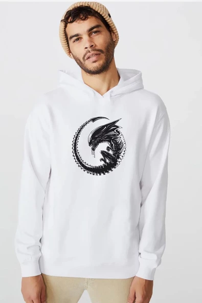 Allien Xenomorph Beyaz Erkek 3ip Kapşonlu  Sweatshirt