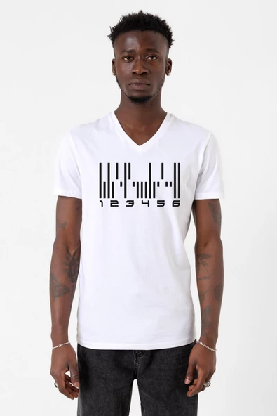 Dark Matter The Android Barcode Beyaz Erkek V yaka Tshirt - 2