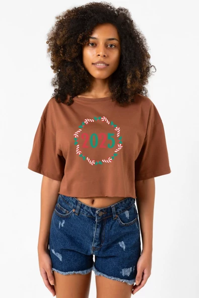 Christmas Holiday Wreath Kahverengi Kadın Crop Tshirt