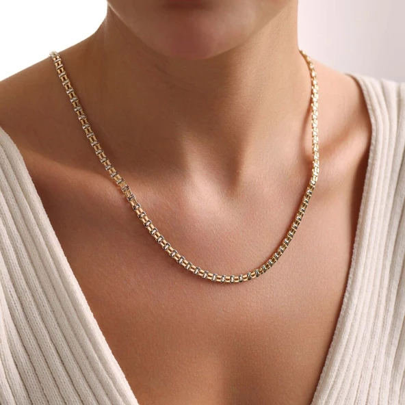 Unisex Palet Tasarım Altın Zincir 50 cm