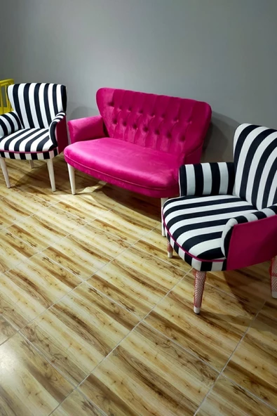 Siyah Beyaz Çizgili Çay Seti Koltuk Takımı Salon Balkon Kafe Ofis Kollu Oturma Grubu - 2