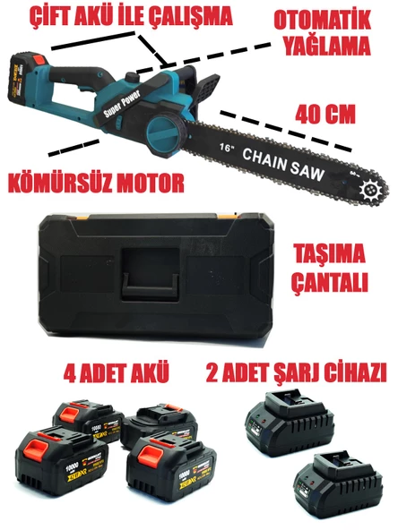 Germany Style Alman MS-456VFX 4 Akülü Kömürsüz Motor 40 Cm Palalı Ağaç Kesme Budama Hızar Makinesi - 2