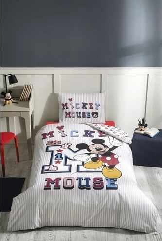 Özdilek Mickey Mouse College Gri Tek Kişilik Disney Lisanslı Lastikli Fitted Çarşaf Çocuk Nevresim Takım
