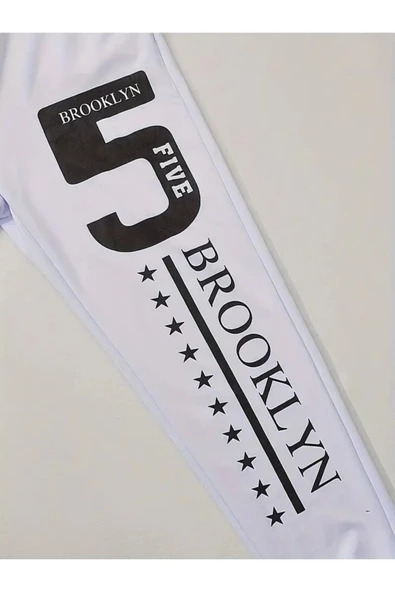 Brooklyn baskılı oversize 3 iplik eşofman altı - 2