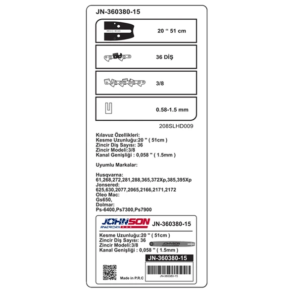 Johnson 3/8-36 Diş Husqvarna Palası - Resim 2