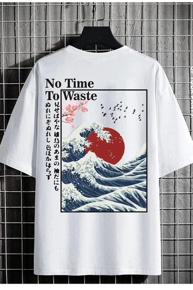 Oversize T-shirt No Tıme Sırt Baskı Beyaztshirt