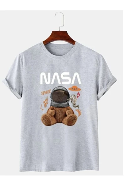 Unisex Gri Ayıcık Nasa Oversize Tshirt