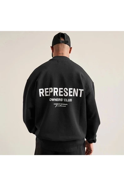 Erkek Represent Baskılı Siyah Sweatshirt