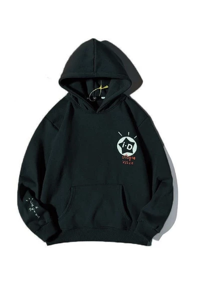 Erkek Siyah I-d Kaktüs Jack Travis Scott Baskılı Oversize 3 Iplik Kapüşonlu Sweatshirt - Resim 2