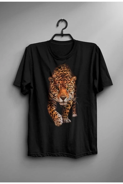 Erkek Siyah Kaplan Baskılı Tişört - 2