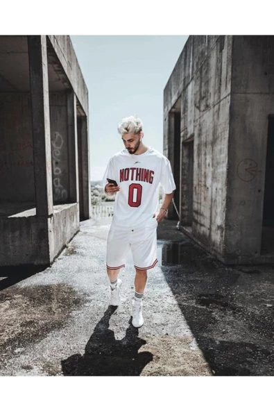 Erkek Beyaz Nothıng 0 Baskılı Oversize Tshirt