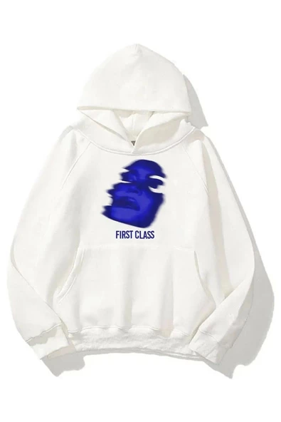 Beyaz First Class Kapüşonlu Sweatshirt