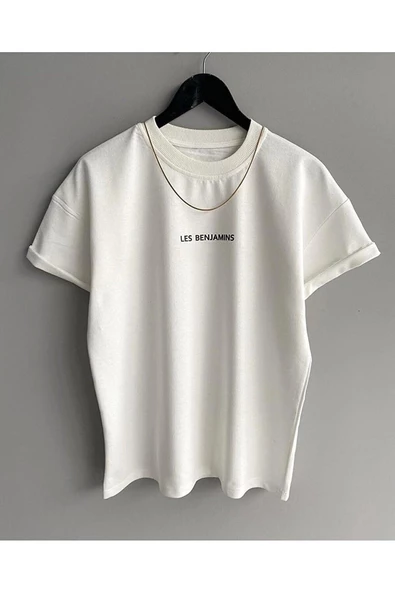 Beyaz Baskılı Unisex Oversize T-shirt