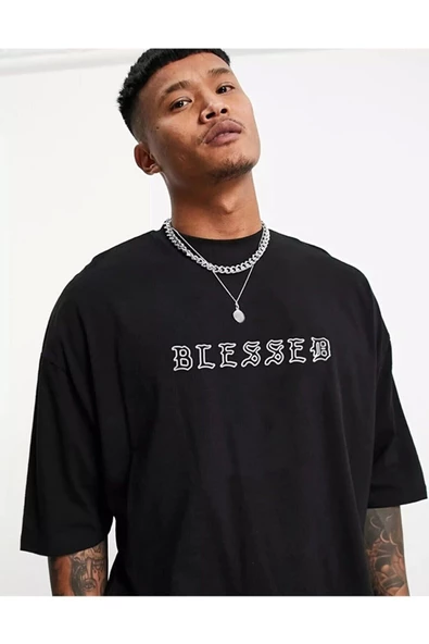 Unisex Blessed Oversize Tshirt Siyah - 2