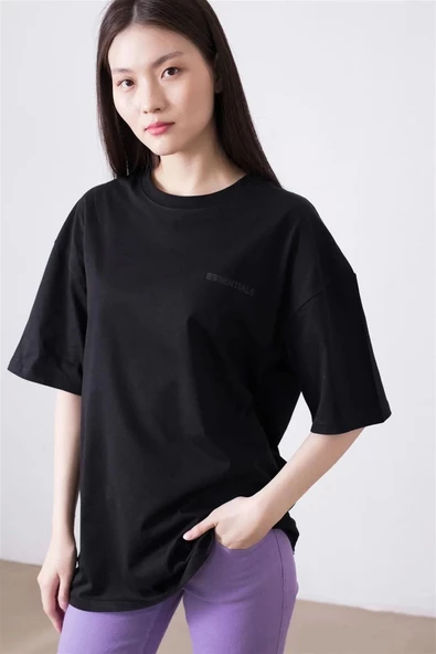 Unisex Essentials Siyah Oversize Tshirt - 2