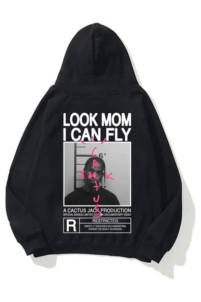 Siyah Unisex Oversize Look Mom I Can Fly Baskılı Sweatshırt