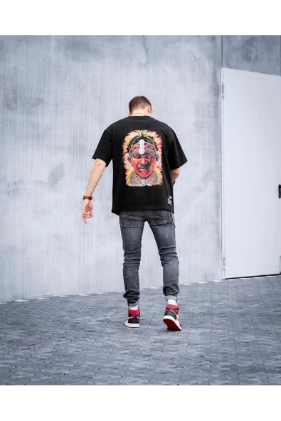 Erkek Siyah Samburu Sırt Baskılı Oversize Tshirt