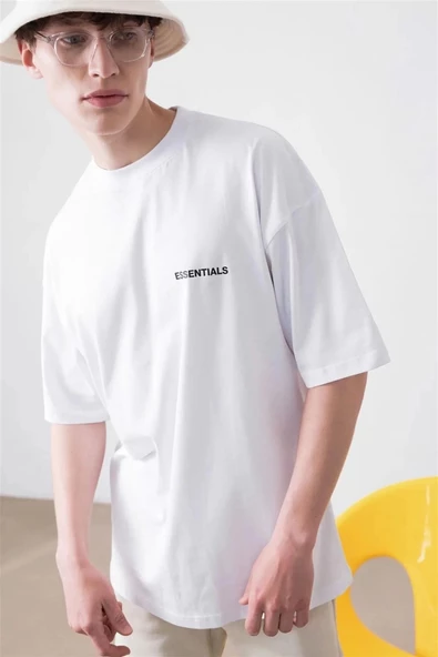 Unisex Essentials Beyaz Oversize Tshirt - 5
