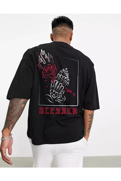 Unisex Blessed Oversize Tshirt Siyah