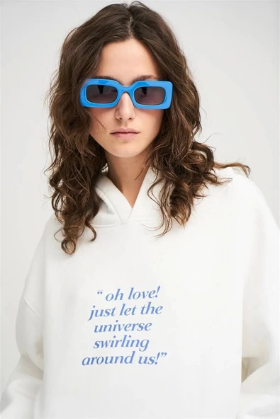 Beyaz Fall In Love Kapüşonlu Sweatshirt - 3