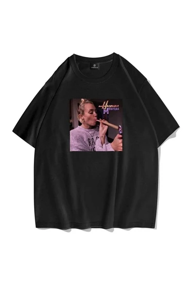 Unisex Hannah Montana Siyah Oversize Tshirt