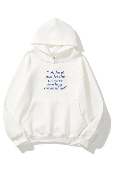 Beyaz Fall In Love Kapüşonlu Sweatshirt - 2