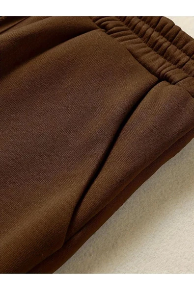 3 İplik Oversize Kahverengi eşofman altı - 2