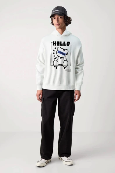 Baskılı Kapşonlu 3 İplik Sweatshirt fm1.114BÖ ürün görseli 1