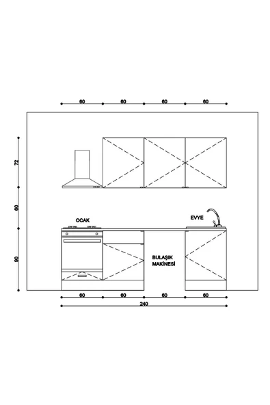 Fly Mobilya 240 Cm %100 Mdf Tezgahlı Efil Ankastre Mutfak Dolabı - 5