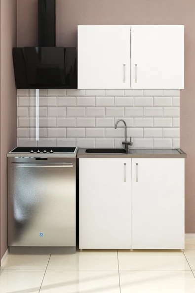 Fly Mobilya 100 cm Mini Çelik Evyeli Mutfak Dolabı Alt Üst Seti, Minimalist Modern Mutfak Ünitesi - 2