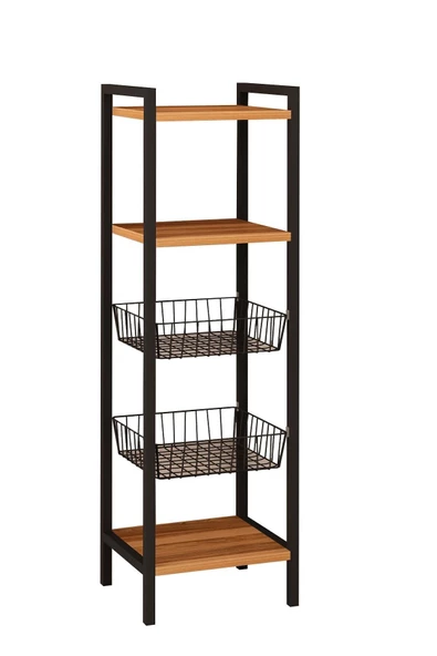 Fly Mobilya Polina Tel Sepetli Çok Amaçlı Mutfak Dolabı, Siyah Metal Ayaklı Sepetli Çok Amaçlı Dolap - 6