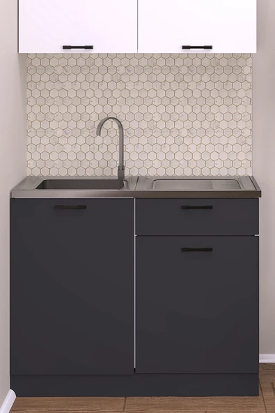 Fly Mobilya 100 Cm Emıly Mutfak Antrasit Evyeli Alt Modül ,mini Hazır Mutfak Dolabı Alt Modülü