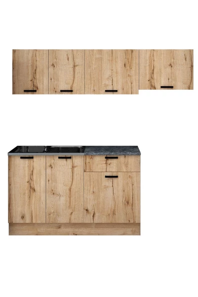 Fly Mobilya Tino 200 Cm Mutfak Dolabı, Modern Mutfak Ünitesi, Hazır Mutfak Dolabı Tezgah + Çelik Evye Dahil - 5