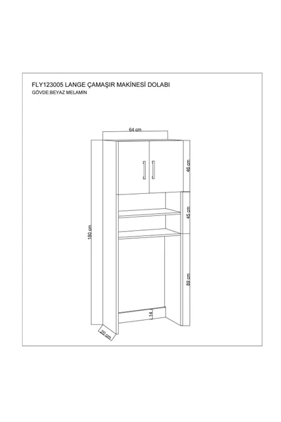 Fly Mobilya Lange Çamaşır Makinesi Dolabı Beyaz Çok Amaçlı Banyo Dolabı - 8