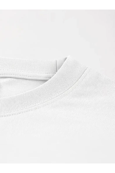 Beyaz Oversize Düz T-shirt - 4