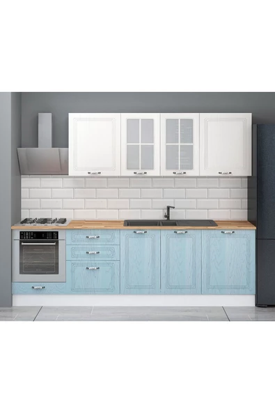 Fly Mobilya 270 Cm Pastel Tezgahlı Ankastre Modüllü Mdf Kapaklı Hazır Mutfak Dolabı (TEZGAH DAHİL) - 3