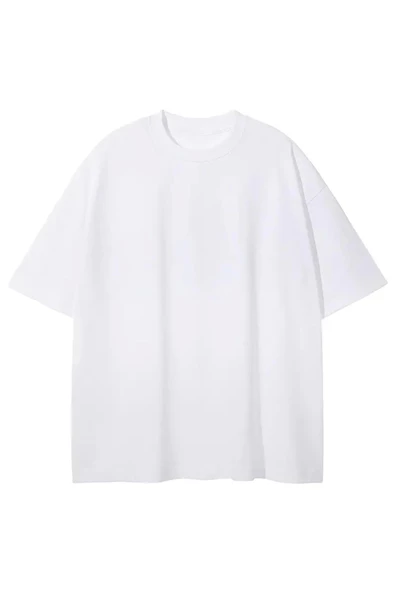 Beyaz Oversize Düz T-shirt - 2