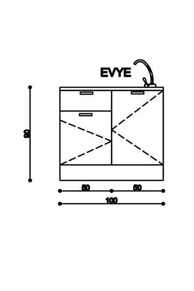 Fly Mobilya 100 Cm Emıly Mutfak Antrasit Evyeli Alt Modül ,mini Hazır Mutfak Dolabı Alt Modülü - 2