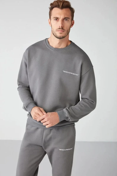Oversize Unisex Gri Kışlık Eşofman Takımı - 2