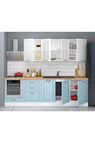 Fly Mobilya 270 Cm Pastel Tezgahlı Ankastre Modüllü Mdf Kapaklı Hazır Mutfak Dolabı (TEZGAH DAHİL) - 2