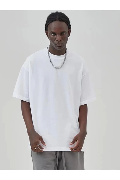 Beyaz Oversize Düz T-shirt